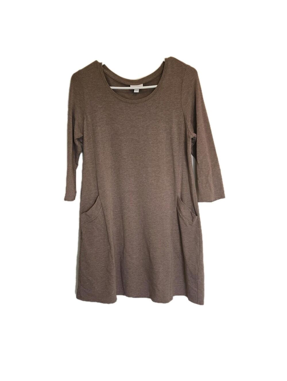 Pure J. Jill Women's Brown Knit T-Shirt Dress Sz S Pima Cotton Pockets Lagenlook